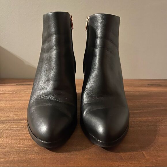 Alexander Wang Gabi Cutout Black Leather Ankle Boots Sz 9.5 Rose Gold Heel - Picture 4 of 7